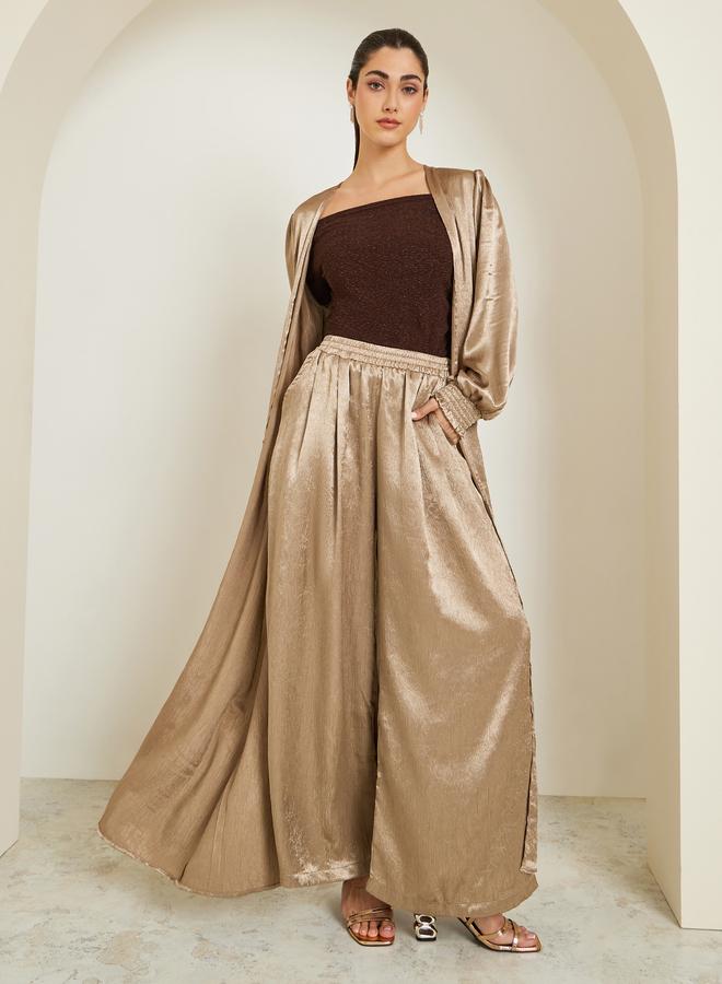 Styli Women Gold Shimmer Wide Leg Trousers - Image 1